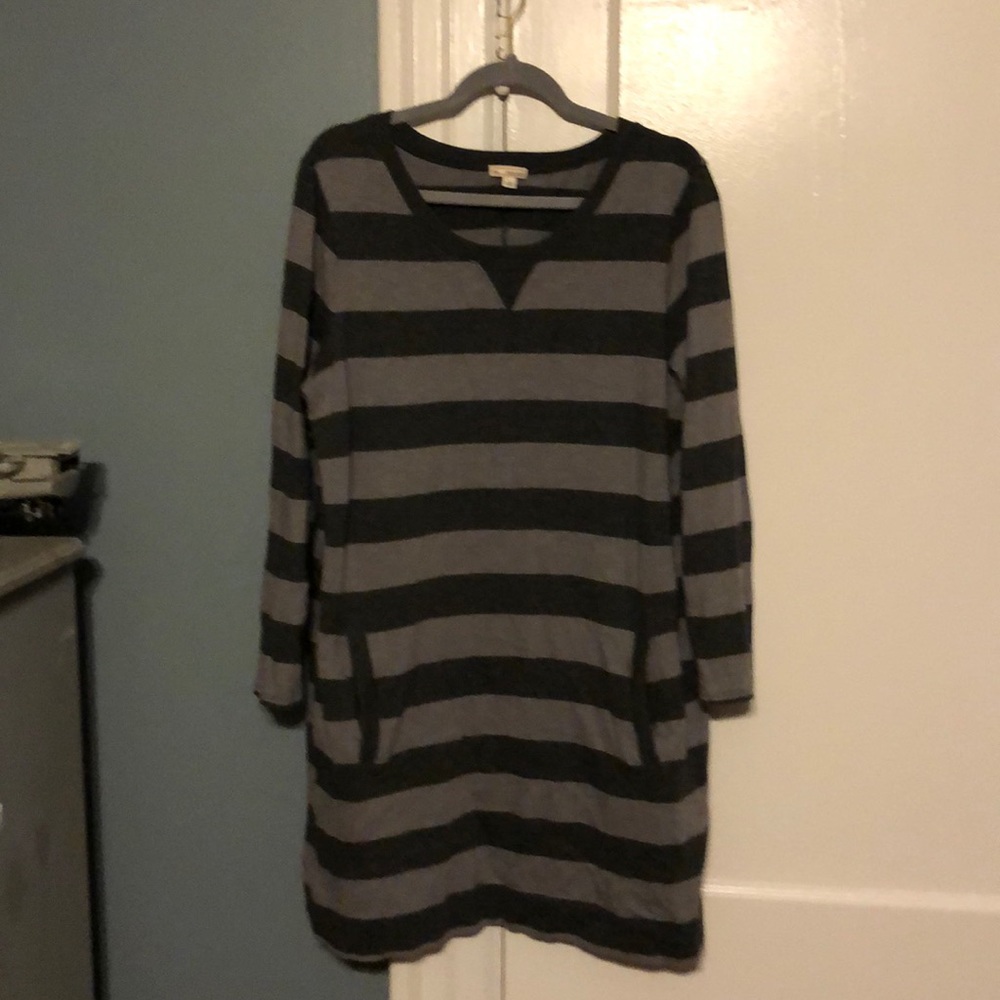 Black and grey tightly knit sweater dress